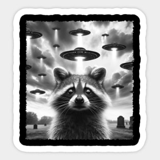 Cosmic Companions Raccoon UFO Tees for Those Who Dream Beyond Sticker